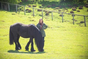 workshop participant with horse in wales uk